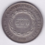 Moeda de prata, Brasil império, 500 reis de 1860, P 593