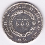 Moeda de prata, Brasil império, 500 reis de 1861, P 594