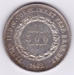 Moeda de prata, Brasil império, 500 reis de 1862, P 595