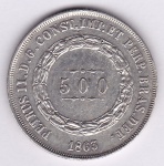 Moeda de prata, Brasil império, 500 reis de 1863, P 596