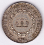 Moeda de prata, Brasil império, 500 reis de 1864, P 597