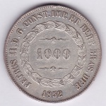 Moeda de prata, Brasil império, 1000 reis de 1852, P 569