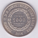 Moeda de prata, Brasil império, 1000 reis de 1856, ponto entre zeros, P 604b