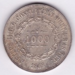 Moeda de prata, Brasil império, 1000 reis de 1858, P 606