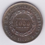 Moeda de prata, Brasil império, 1000 reis de 1860, P 608