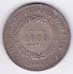 Moeda de prata, Brasil império, 1000 reis de 1861, P 609