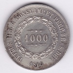 Moeda de prata, Brasil império, 1000 reis de 1865, P 613