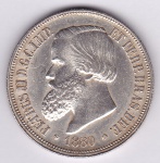 Moeda de prata, Brasil império, 1000 reis de 1880, data não emendada, rara, P 646a