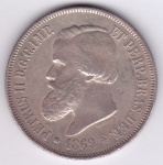 Moeda de prata, Brasil império, 2000 reis de 1869, P 634, SOB/FC
