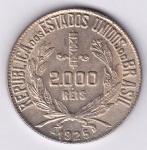 Moeda de prata, Brasil república, 2000 reis de 1925, P 711, escassa, SOB/FC