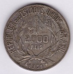 Moeda de prata, Brasil república, 2000 reis de 1931, P 717, escassa