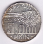 Moeda de prata, Brasil república, 5000 reis de 1936, Santos Dumont, P 721