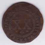 Moeda de cobre, Brasil colonia, XX réis de 1722, C 058