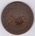 Moeda de cobre, Brasil colonia, XX réis de 1761 B, com carimbo de escudete, C 193