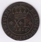 Moeda de cobre, Brasil colonia, XL réis de 1816 B, C 415, SOB