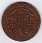 Moeda de cobre, Brasil colonia, 1 Macuta de 1814, sem zodíaco, cunhagem para Angola, C 468a