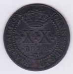 Moeda de cobre, Brasil reino unido, XX réis de 1821 R, C 481