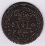 Moeda de cobre, Brasil reino unido, XL réis de 1822 R, C 519