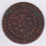 Moeda de cobre, Brasil império, 40 réis de 1828 C, Cuiabá, C 704