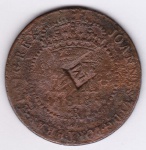Moeda de cobre, Brasil império, XL réis de 1818 R, com carimbo local M/X (Maranhão), C 773