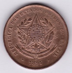 Moeda de bronze, Brasil república, 20 reis de 1895, B 801