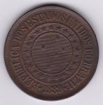 Moeda de bronze, Brasil república, 40 reis de 1889, B 816, SOB/FC