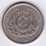 Moeda de cupro niquel, Brasil império, 100 reis de 1880, V 010