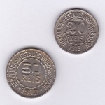 2 Moedas de cupro niquel, Brasil república, 20 e 50 reis de 1918, V 058 e 064, FC