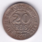 Moeda de cupro niquel, Brasil república, 20 reis de 1927, V 061, SOB/FC