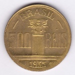 Moeda de bronze alumínio, Brasil república, 500 reis de 1935, Feijó, V 152, FC
