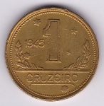 Moeda de bronze alumínio, Brasil república, 1 cruzeiro de 1945, com sigla, V 227