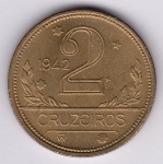 Moeda de bronze alumínio, Brasil república, 2 cruzeiros de 1942, V 238, FC