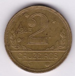 Moeda de bronze alumínio, Brasil república, 2 cruzeiros de 1943, V 239, FC