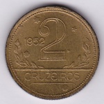 Moeda de bronze alumínio, Brasil república, 2 cruzeiros de 1952, V 247, FC