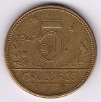 Moeda de bronze alumínio, Brasil república, 5 cruzeiros de 1942, V 252