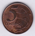 Moeda do Brasil república, 5 centavos de 1998, V 464