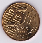 Moeda do Brasil república, 25 centavos de 1999, Reverso Invertido, V 507a, FC, com brilho de cunhagem