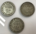 Lote de 3 moedas de prata Brasil de 1000 Réis - 1911