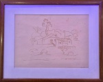 Tarsila do Amaral - Desenho sobre cartão. Assinado no C.I.D. Obra med. 29x40cm. Com moldura med. 46x58cm. Atribuído.