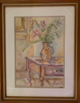 Aldo Bonadei - 1947 - "Natureza morta". Guache s/ cartão. Assinado e datado no C.I.D. Obra med. 34x24cm. Com moldura med. 49x39cm. Vendido na categoria Atribuído.