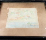 Tarsila do Amaral - "Paisagem". Crayon sobre papel, assinado no C.I.D. Obra med. 12x15cm. Atribuído.