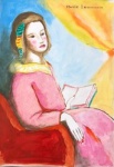 MARIE LAURENCIN - guache sobre cartão , "Rosto Feminino", assinado no c.i.d . Meds: 25,5 x 20,0
