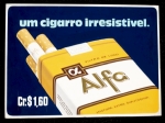 Memorabilia da indústria fumageira nacional. Cartazete publicitário do cigarro <B>ALFA . </b>26x36cm. <B>MBC. </b>
