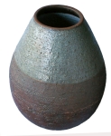 Vaso, piriforme, 39x33cm, cerâmica esmaltada cinza e ocre Íntegro.