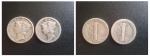 Duas moedas  EUA Prata Dime de 1945 e 1924 - MBC