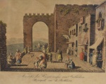 Antiga gravura européia ` Ansicht der Hauptstrafse von Bethlehem, Principale vue de Brethléem` ( Vista da principal rua de Belem) -med. 14x20cm