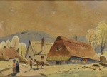 Artista não identificado, aquarela assinada, representando vilarejo sueco -med. 39x55cm