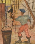 Eugênio de Proença Sigaud, 1970, óleo sobre tela representando operário -med. 60x40cm