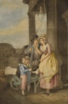 Antiga gravura britânica `Cries of London Plate 8` aquarelada a mão e ricamente emoldurada -med. 25x20cm