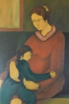 Artista não identificado, Óleo sobre eucatex, maternidade -med. 89x62cm